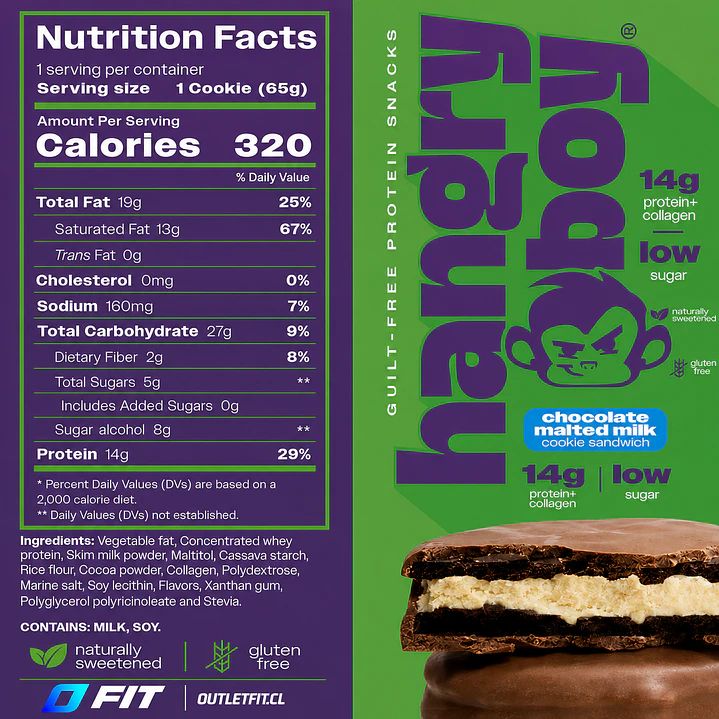 Cookie Sandwich Protein Chocolate Malted Milk Hangry Boy 65 g 2