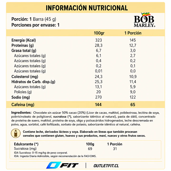 Barra Proteína Marley Coffee Vainilla Latte 45 g  2