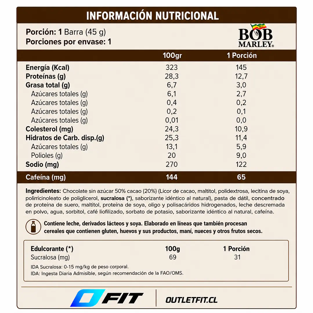 Barra Proteína Marley Coffee Cappuccino 45 g  2