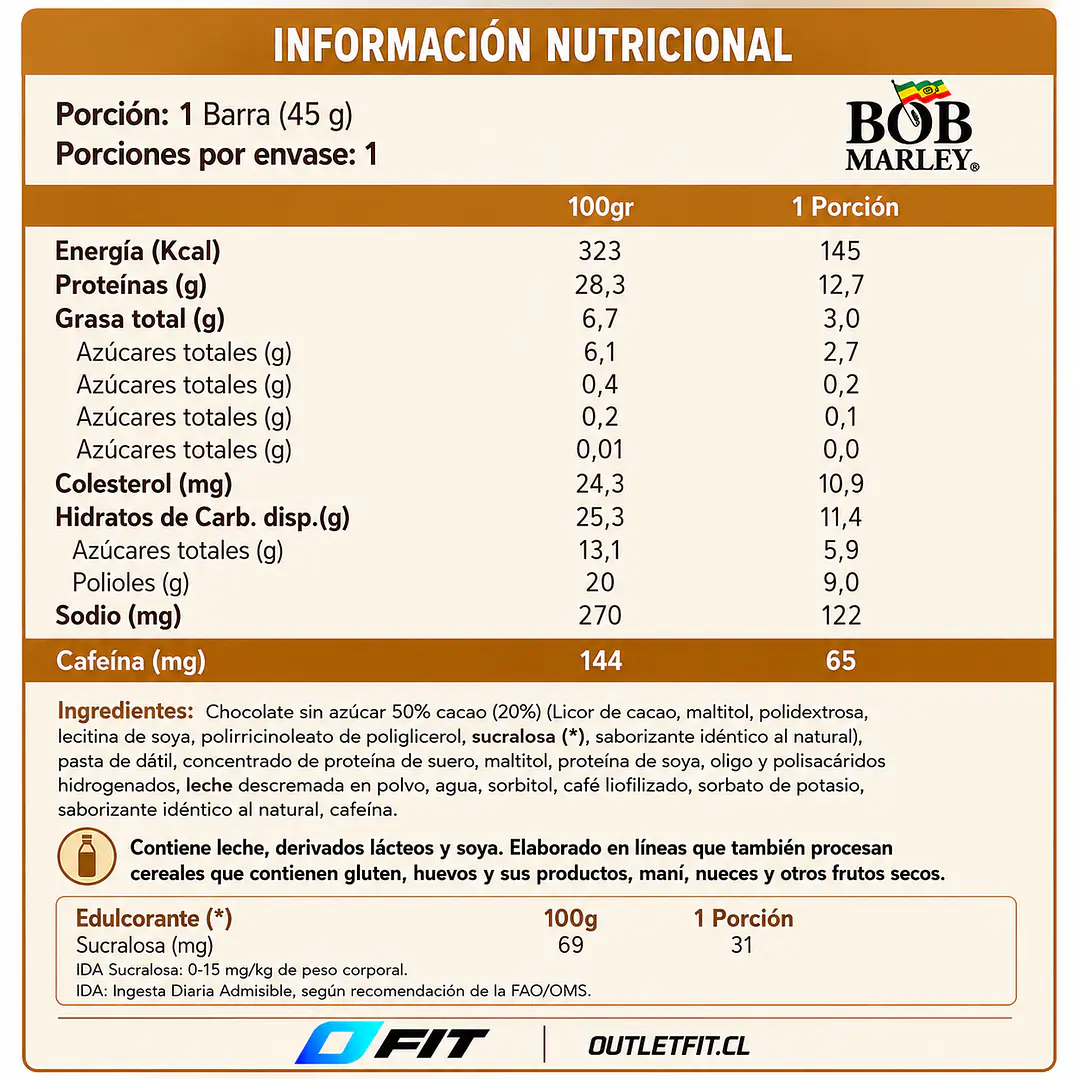 Barra Proteína Marley Coffee Caramel Latte 45 g 2
