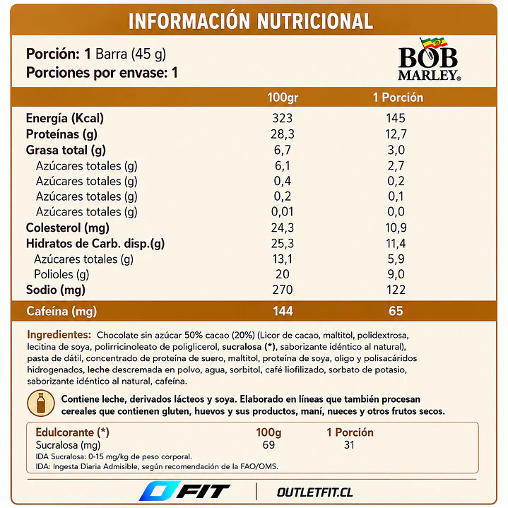 Barra Proteína Marley Coffee Caramel Latte 45 g 2