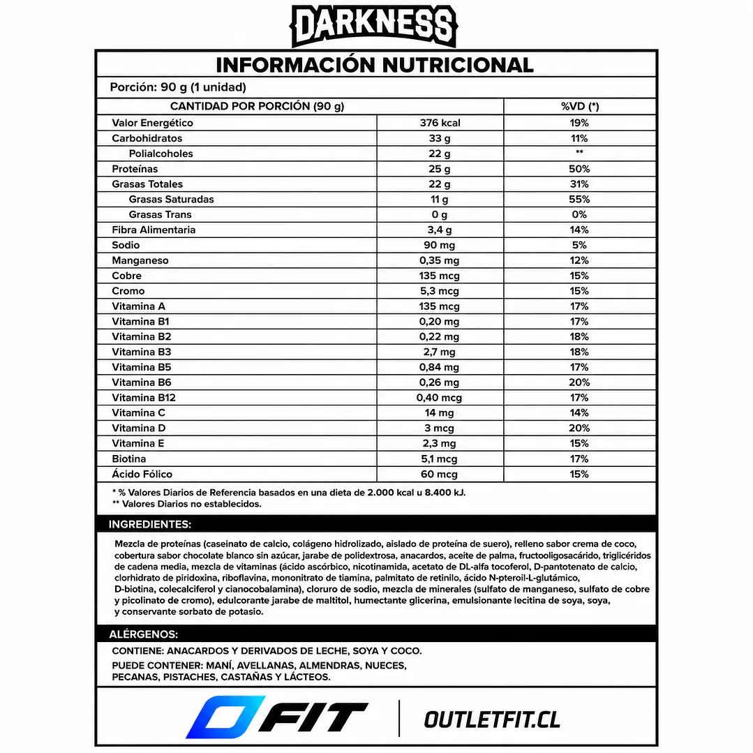 Dark Bar Protein Creme de Coco con Castanha Darkness 90 g 2