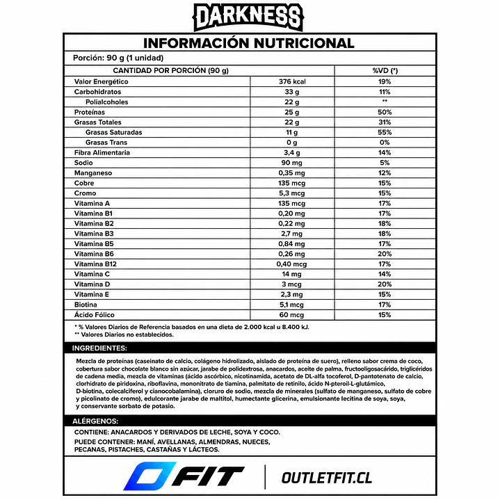 Dark Bar Protein Creme de Coco con Castanha Darkness 90 g 2