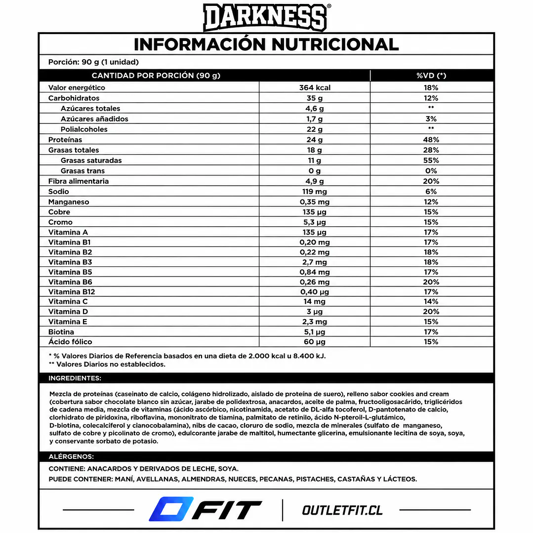 Barra Protein Darkness Dark Bar Cookies & Cream 90 g 2