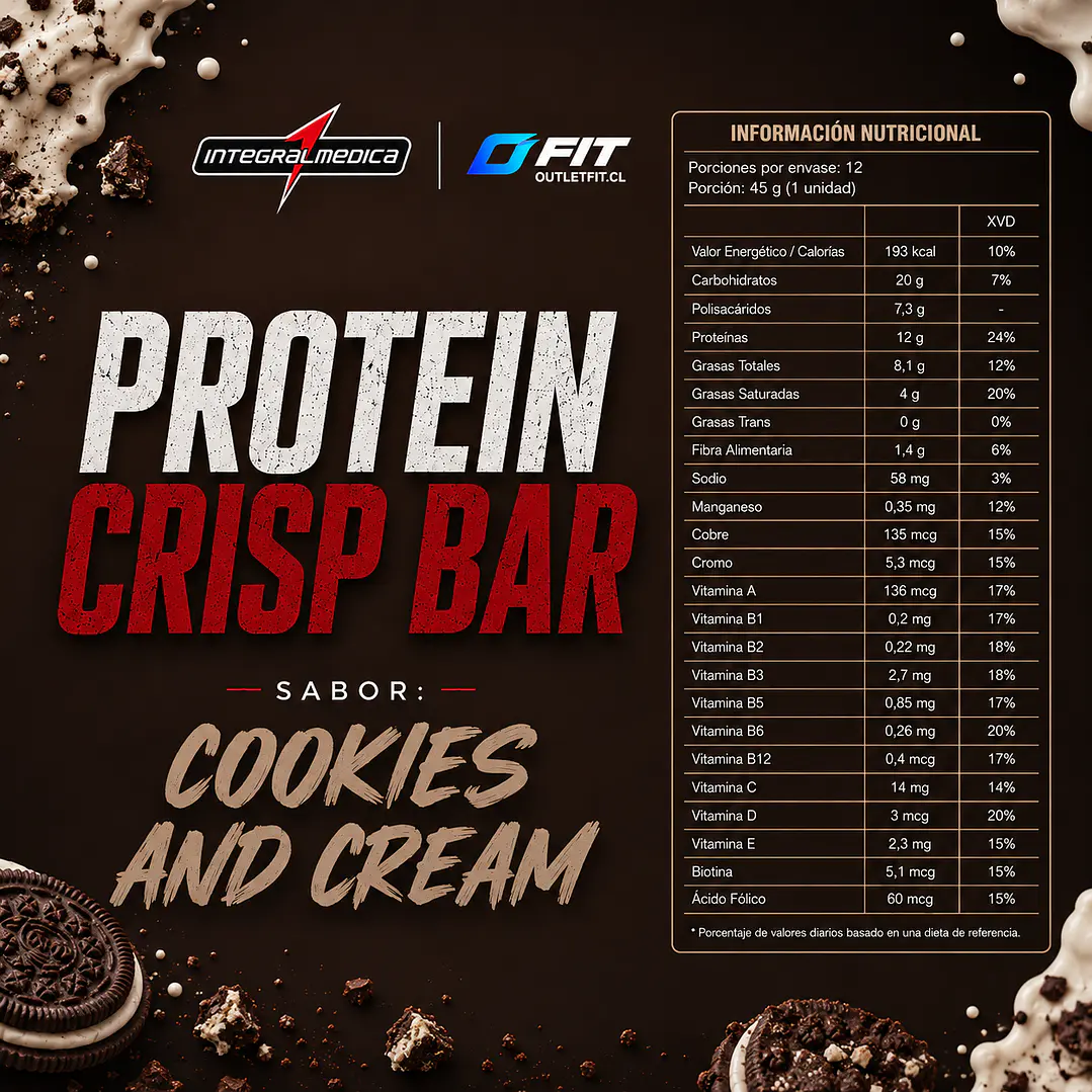 Barra Proteína Integralmédica Protein Crisp Cookies & Cream 45 g 2