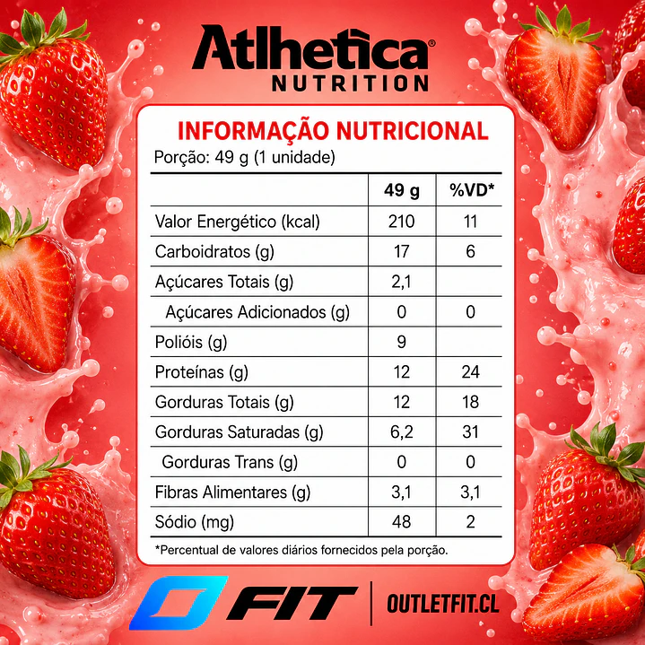 Barra Best Whey Morango Perfetto Atlhetica 49 g 2