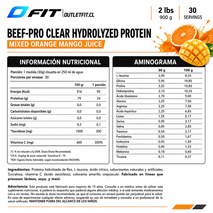 Beef Protein Loading Up Orange Mango Juice 2LB | 24 g Proteína 2