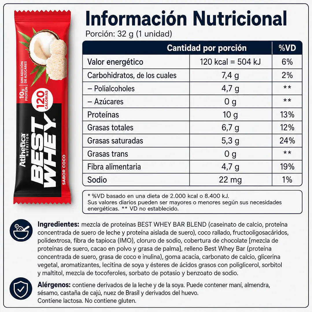 Barra Best Whey Chocolate Coconut Cream Atlhetica 32 g 2