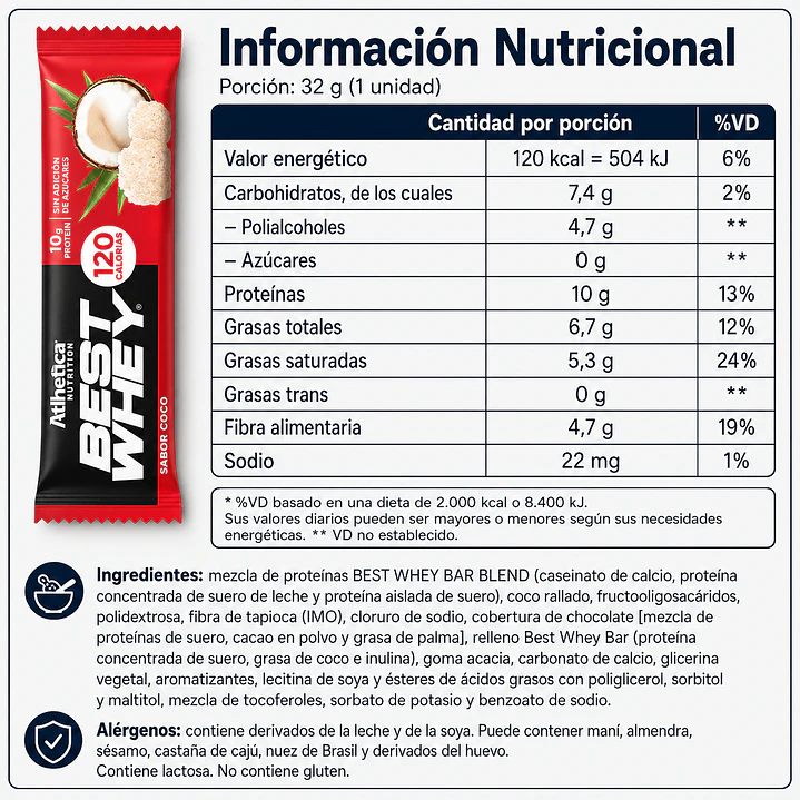 Barra Best Whey Chocolate Coconut Cream Atlhetica 32 g 2