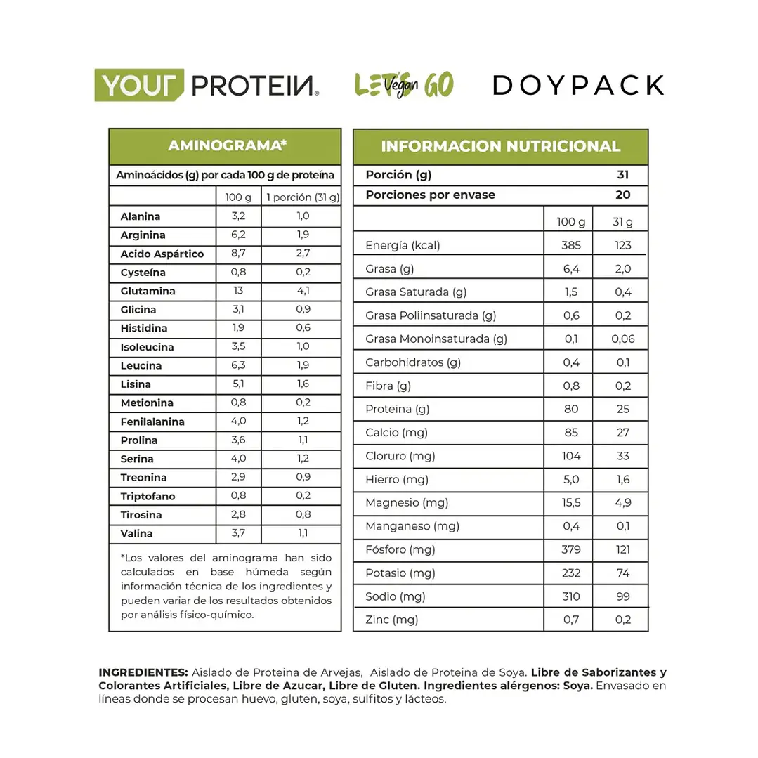 Proteína Vegan Sin sabor 620 g | Your Protein 2