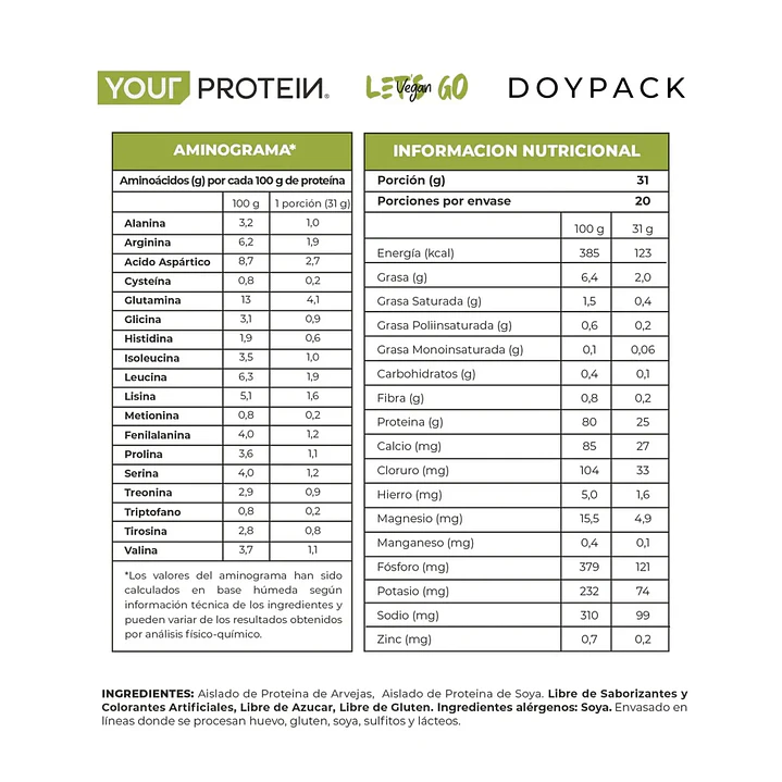 Proteína Vegan Sin sabor 620 g | Your Protein 2
