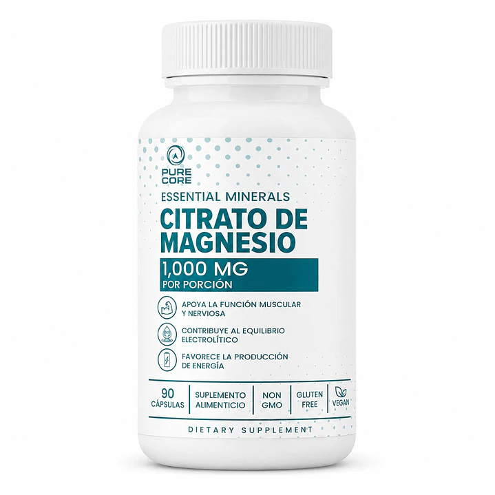 Citrato de Magnesio Pure Core 90 Cápsulas | 1.000 mg por Porción 1