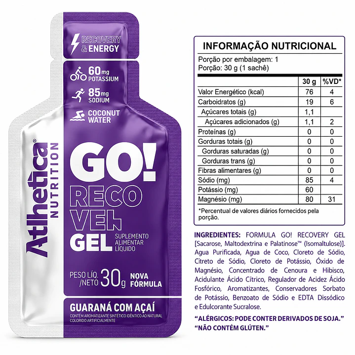 Gel Recovery Atlhetica GO! Guaraná con Açaí 30 g | 19 g Carbohidratos 2