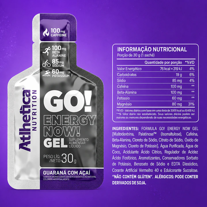 Gel Energético Atlhetica GO! Energy Now Guaraná con Açaí 30 g | 100 mg Cafeína 2