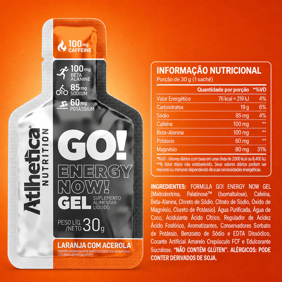 Gel Energético Atlhetica GO! Energy Now Naranja con Acerola 30 g | 100 mg Cafeína 2
