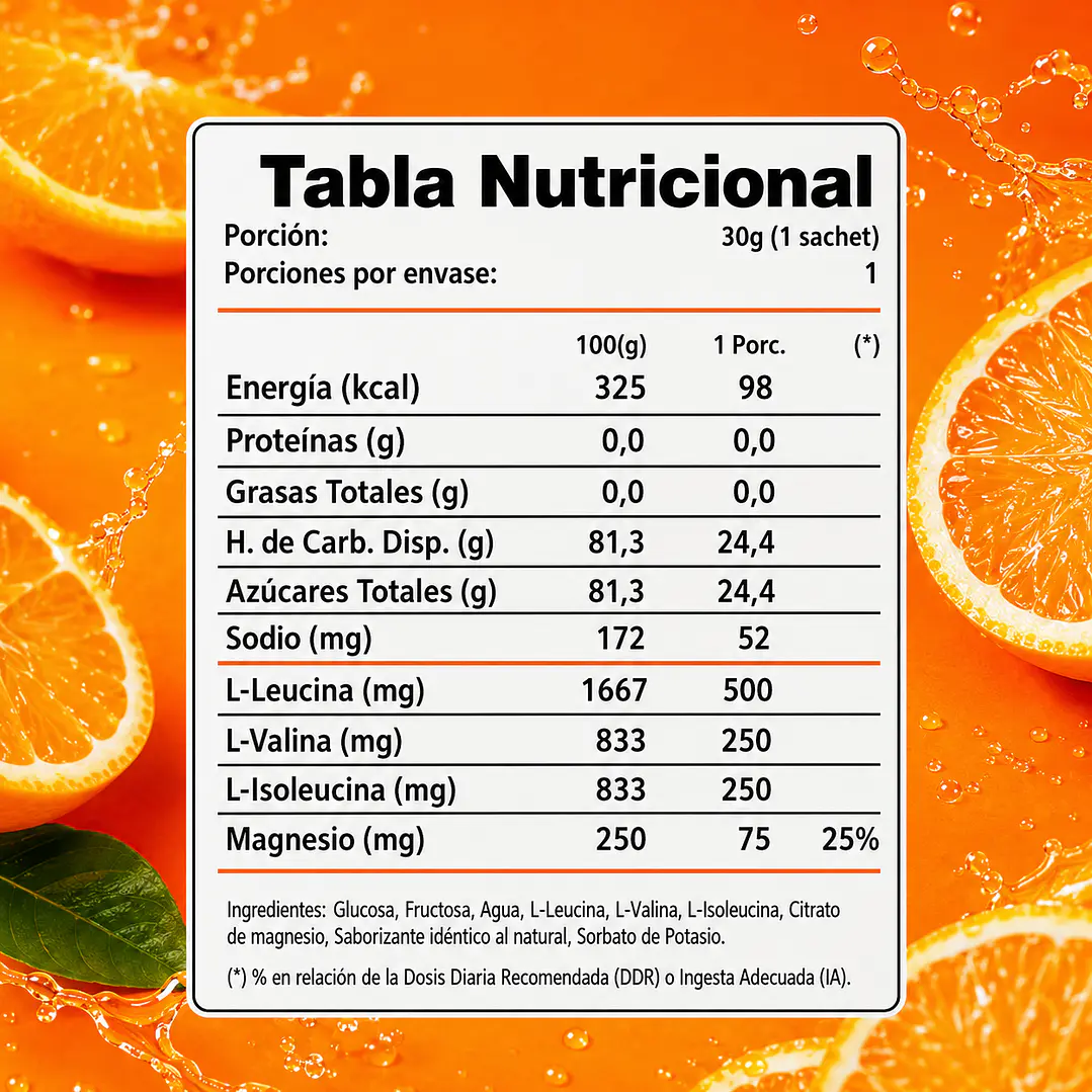 Gel Energético Winkler Nutrition Naranja 30 g | BCAAs + Magnesio 2