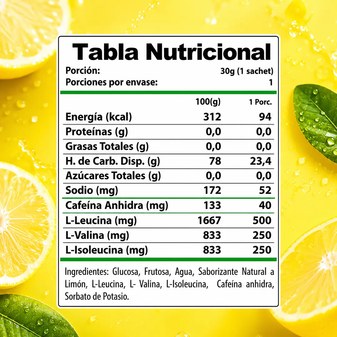 Gel Energético Winkler + Cafeína Limón 30 g | 40 mg Cafeína + BCAAs 2