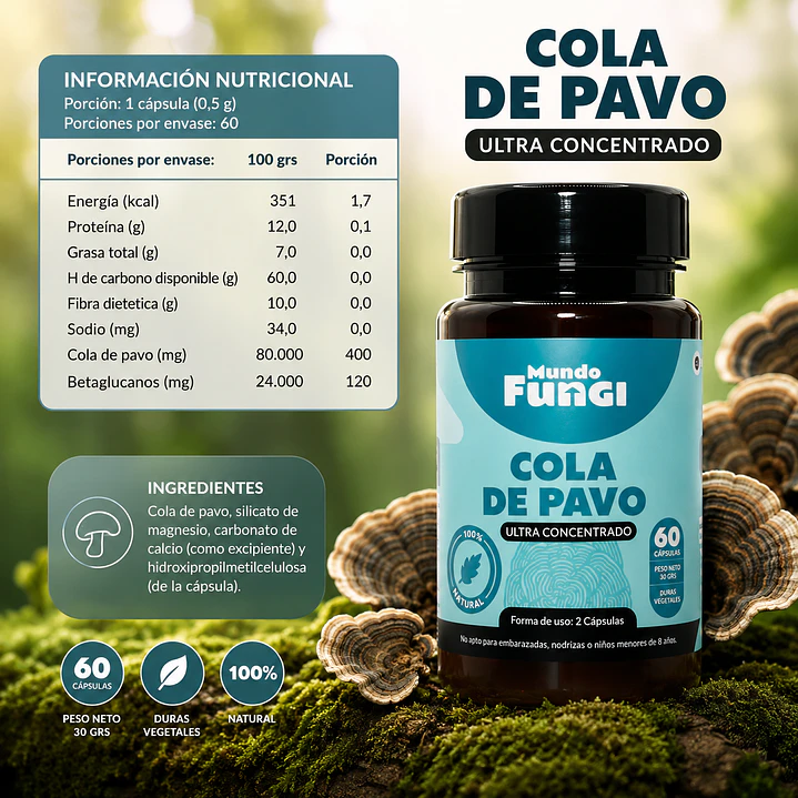 Cola de Pavo Mundo Fungi 60 Cápsulas | Trametes versicolor 2