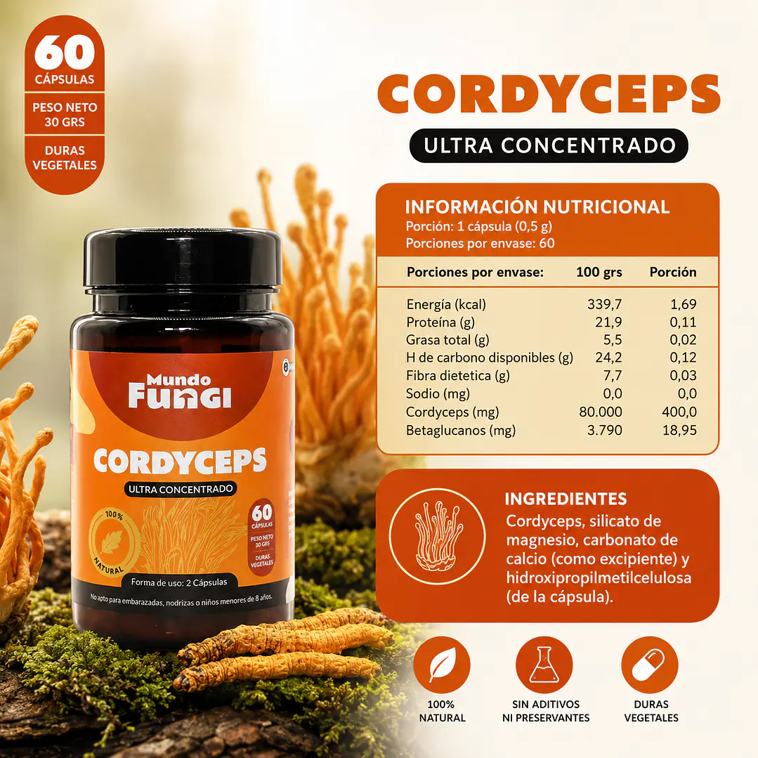 Cordyceps Mundo Fungi 60 Cápsulas | Energía y Oxigenación 2