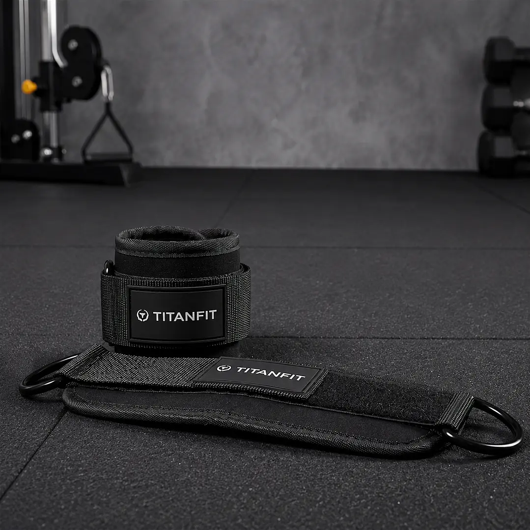 Tobilleras Polea TitanFit Chlamys Pro Negras | Con Agarre Bajo el Pie 4