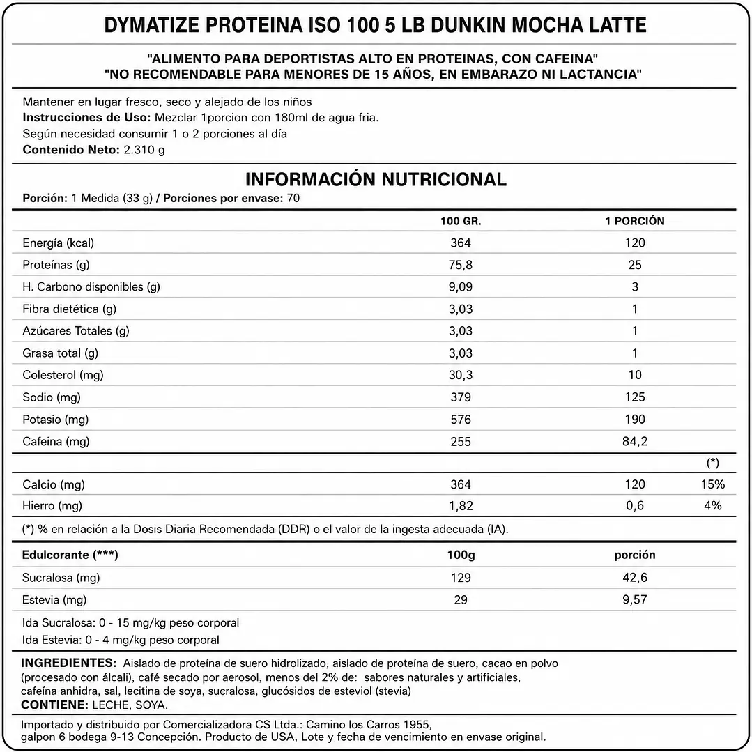 Dymatize ISO100 Dunkin’ Mocha Latte 5 lb | 25 g Proteína + 95 mg Cafeína 2