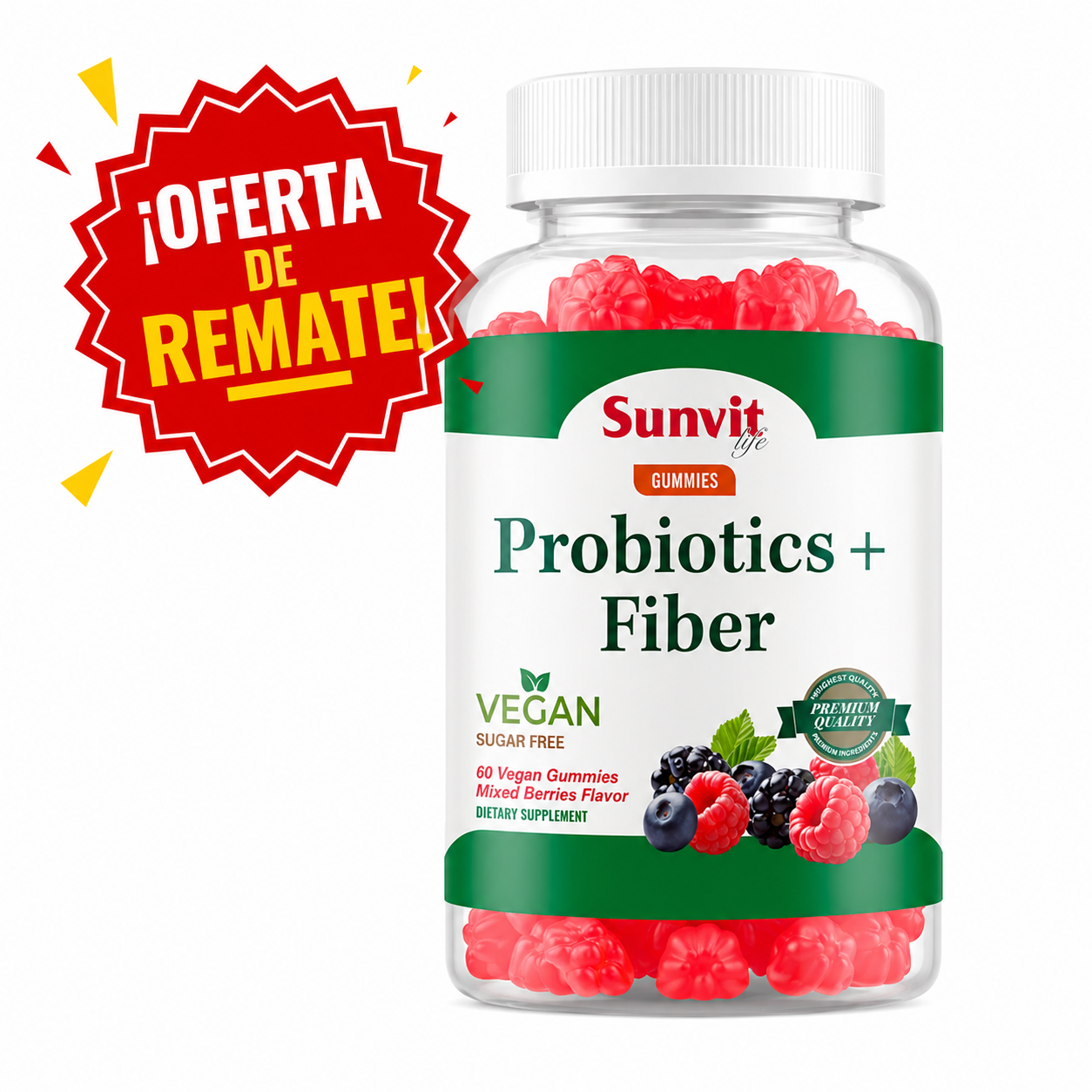 Gomitas Probióticos + Fibra, Berries 60 Vegan Gummies, SVL