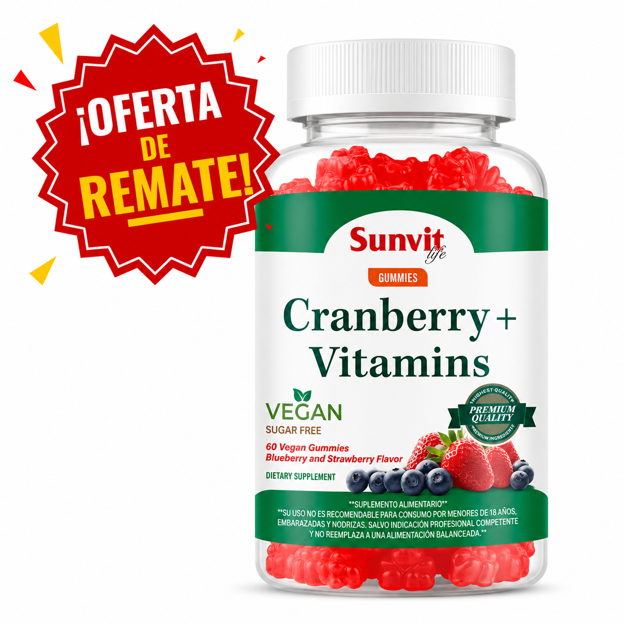 Gomitas Probióticos + Fibra, Berries 60 Vegan Gummies, SVL
