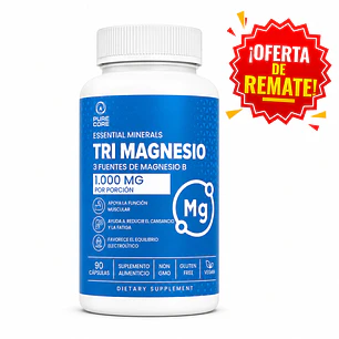 Tri Magnesio Pure Core 90 Cápsulas | 3 Fuentes de Magnesio