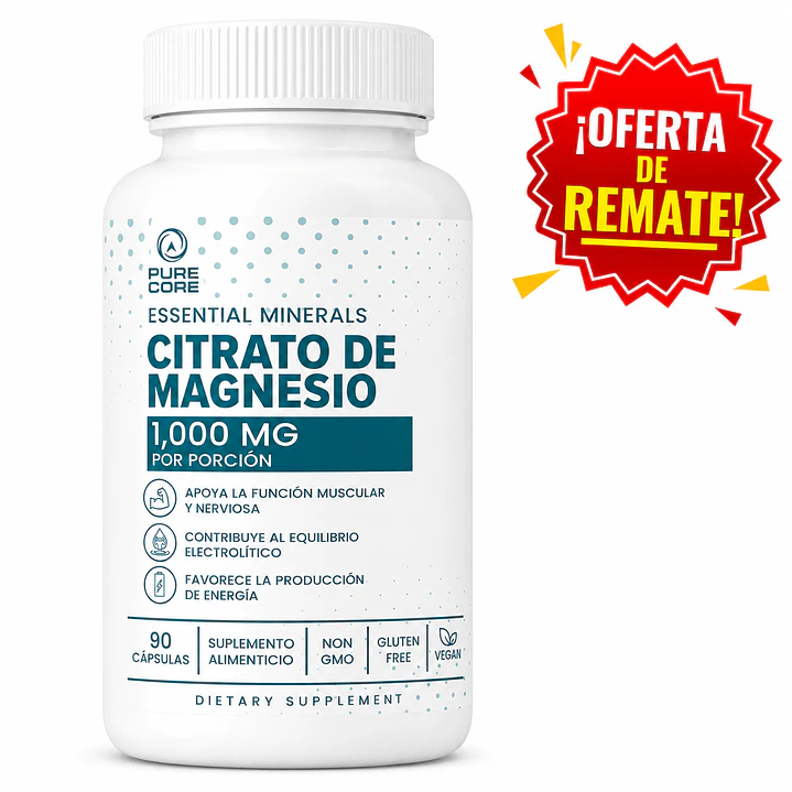 Citrato de Magnesio Pure Core 90 Cápsulas | 1.000 mg por Porción 1