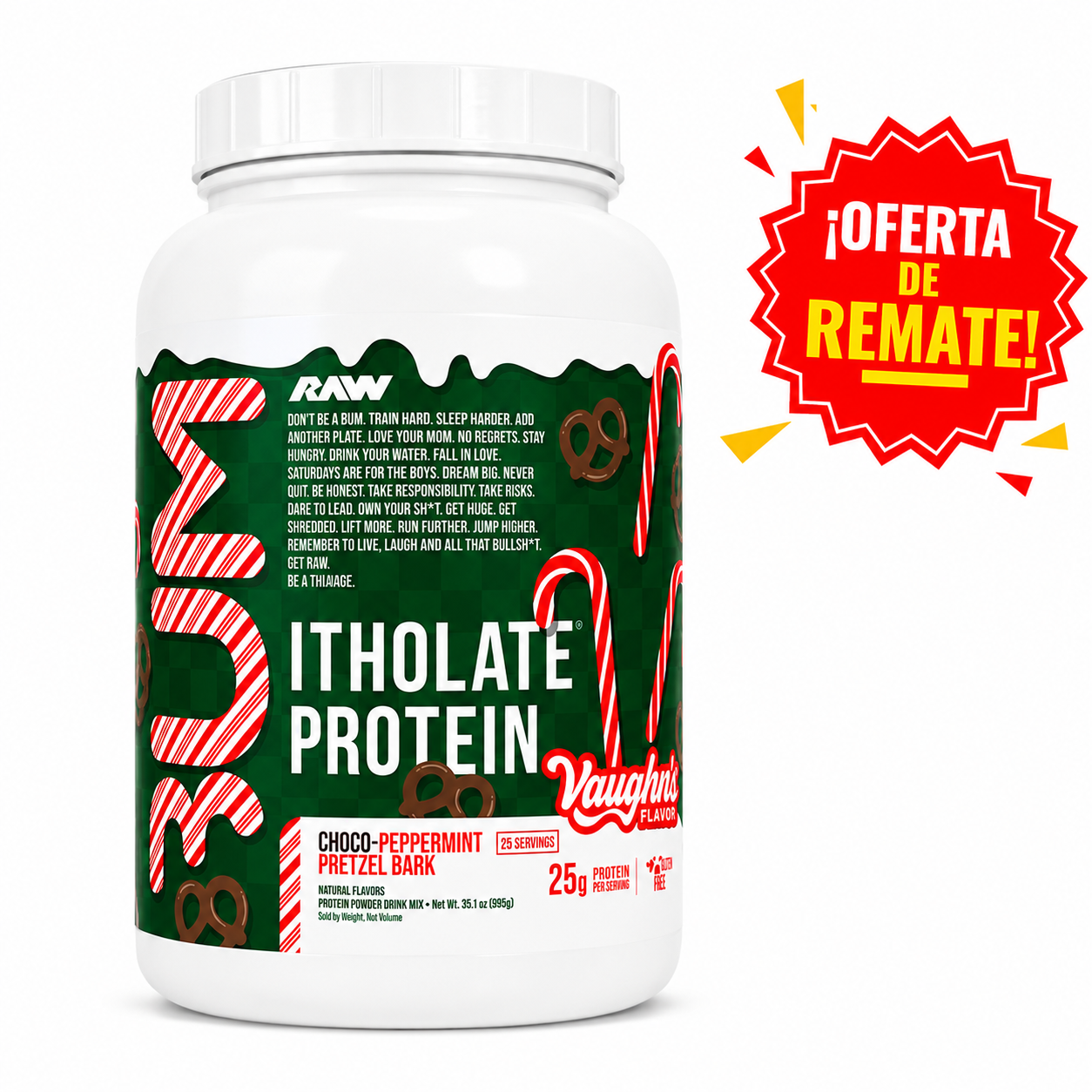 RAW CBUM Itholate Choco Peppermint Pretzel Bark 2 lb | 25 g Proteína