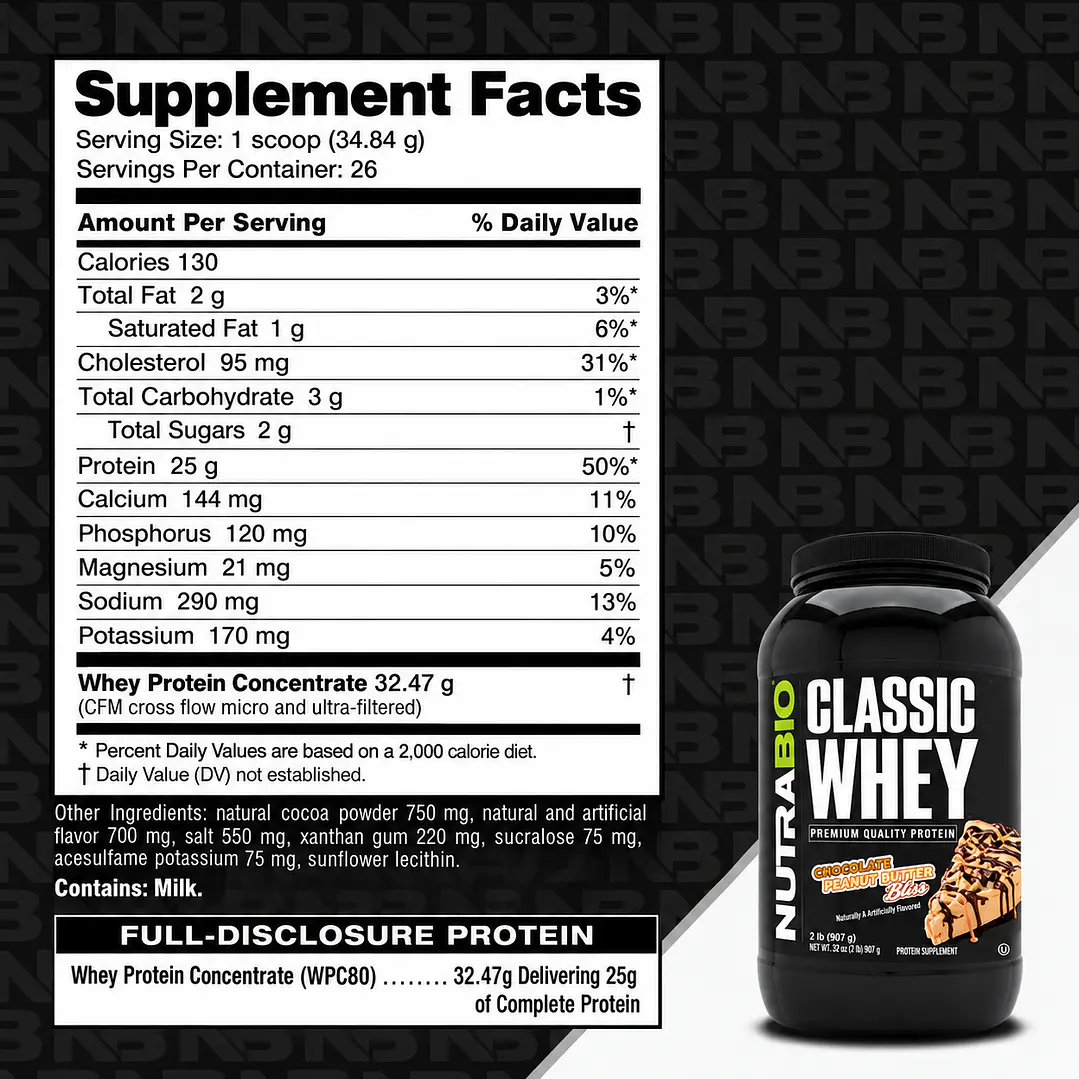 NutraBio Classic Whey Chocolate Peanut Butter 2 lb | 25 g Proteína 2