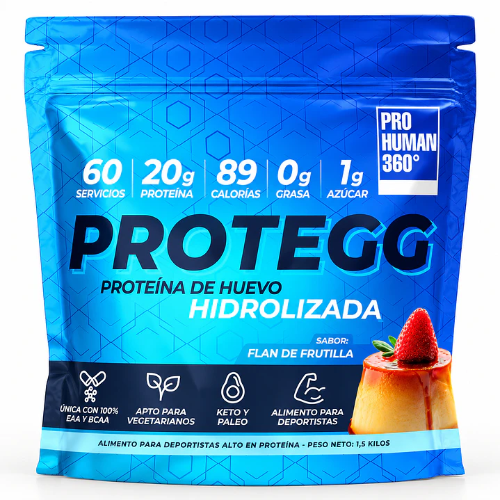 Pro Human 360 Protegg Flan de Frutilla 1.5 kg | Proteína Hidrolizada de Huevo 1
