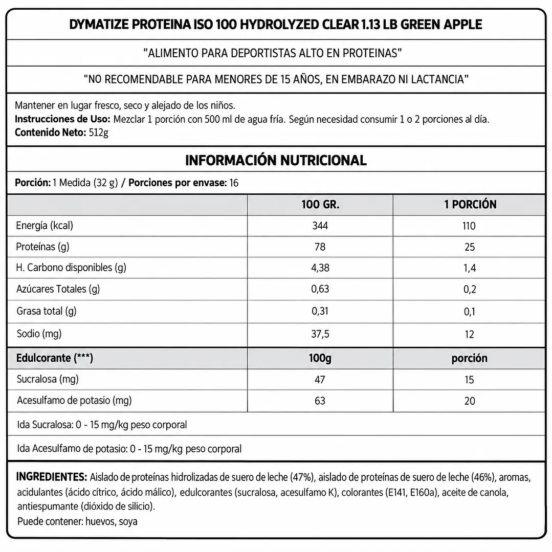 Dymatize ISO100 Clear Green Apple 1.13 lb | 25 g Proteína 2