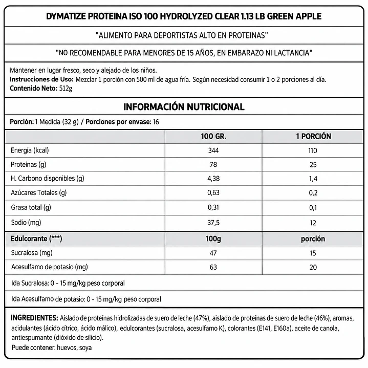 Dymatize ISO100 Clear Green Apple 1.13 lb | 25 g Proteína 2