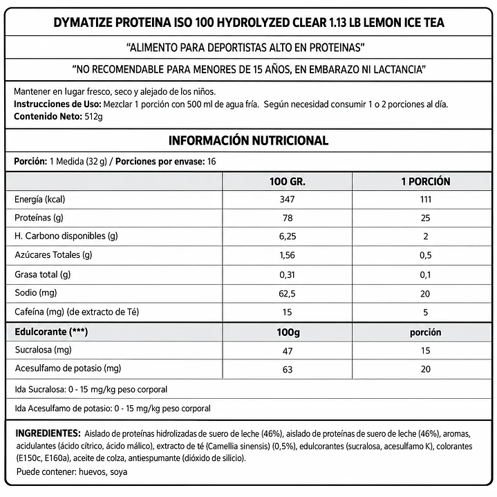 Dymatize ISO100 Clear Lemon Ice Tea 1.13 lb | 25 g Proteína 2