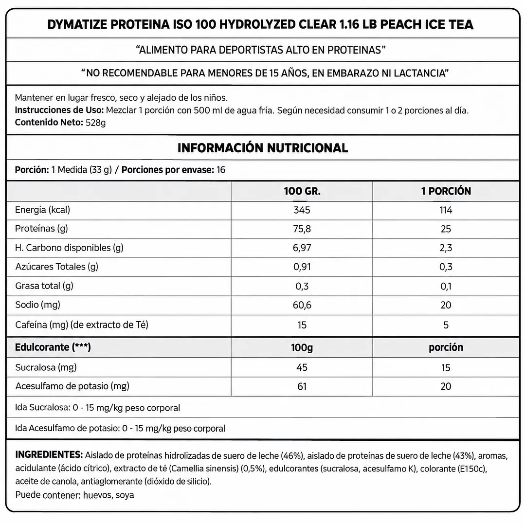Dymatize ISO100 Clear Peach Ice Tea 528 g | 25 g Proteína 2