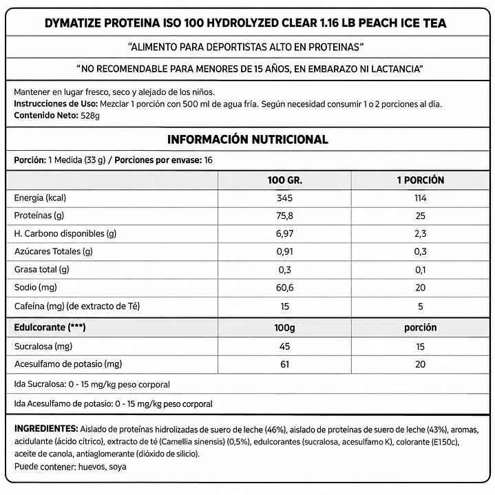 Dymatize ISO100 Clear Peach Ice Tea 528 g | 25 g Proteína 2