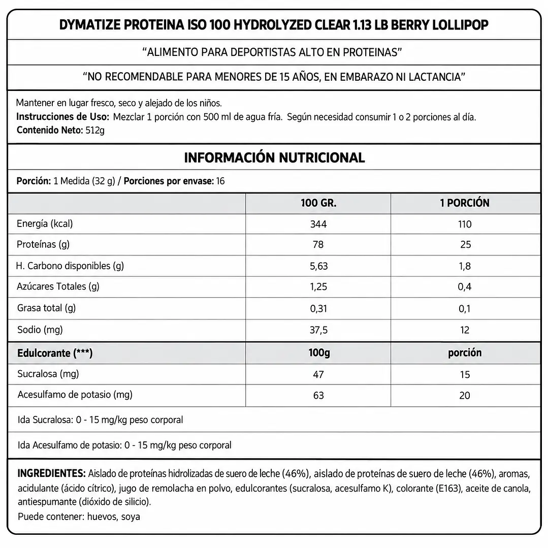 Dymatize ISO100 Clear Wild Berry Lollipop 1.13 lb | 25 g Proteína 2