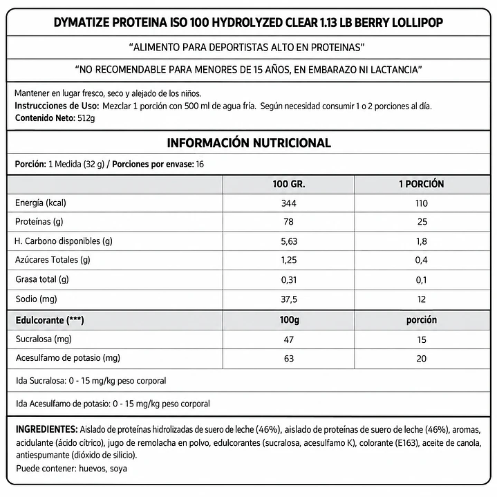 Dymatize ISO100 Clear Wild Berry Lollipop 1.13 lb | 25 g Proteína 2