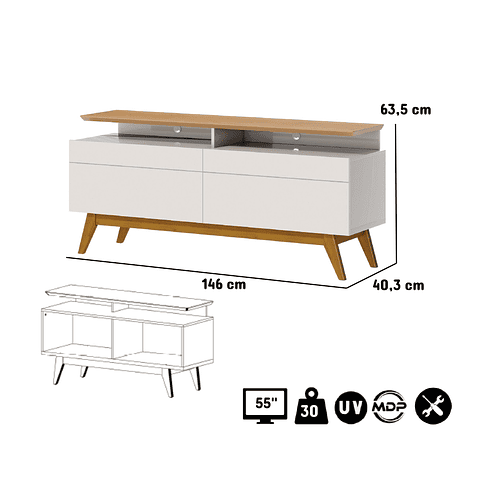 Rack Tv Stand Classic Plus 12333 1.4 Cajones Blanco/Caramelo,"PRODUCTO CON DETALLE"