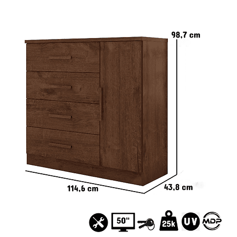 Comoda Con Puerta Café Mate Cinza,"PRODUCTO CON DETALLE"