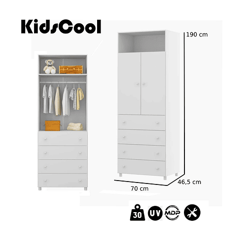 Ropero 2 Puertas y 4 Cajones Blanco,"PRODUCTO CON DETALLE"