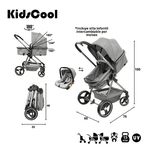 Coche Compact Travel System Gris,"PRODUCTO CON DETALLE"