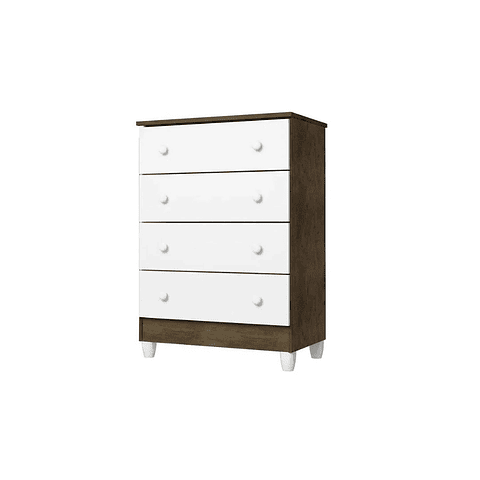 Comoda Blanco Café Mel 4 Cajones - PRODUCTO ARMADO CON DETALLE
