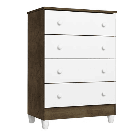 Comoda Blanco Café Mel 4 Cajones - PRODUCTO ARMADO CON DETALLE