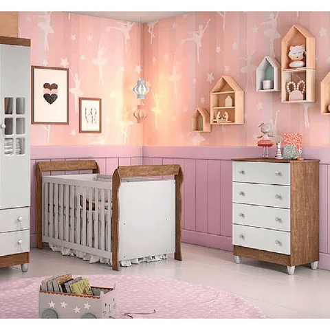 Comoda Blanco Café Mel 4 Cajones - PRODUCTO ARMADO CON DETALLE