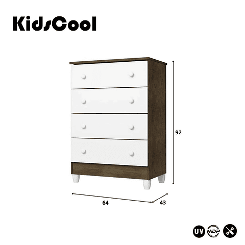 Comoda Blanco Café Mel 4 Cajones - PRODUCTO ARMADO CON DETALLE