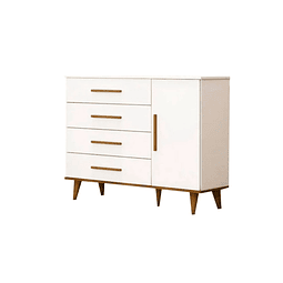 Comoda Blanco Miel Ludmila 4 Cajones Y Puerta PRODUCTO ARMADO CON DETALLE