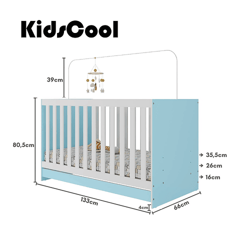 Cuna New 3 Funciones Celeste - PRODUCTO ARMADO CON DETALLE