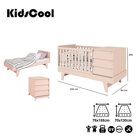 Cuna 3 En 1 Noah Rosado Opaco - PRODUCTO ARMADO CON DETALLE